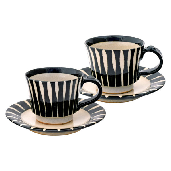 「Minoyaki」Takumi verzaubert schwarz julienne Kaffee Paar Schalen und Teller